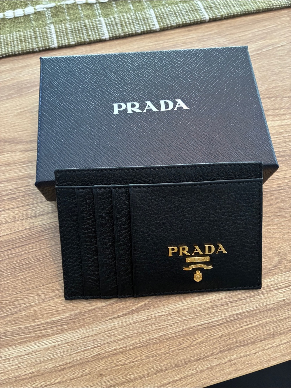 Prada Black Leather Card Holder, Original Box and Paperwork Included, Microchip